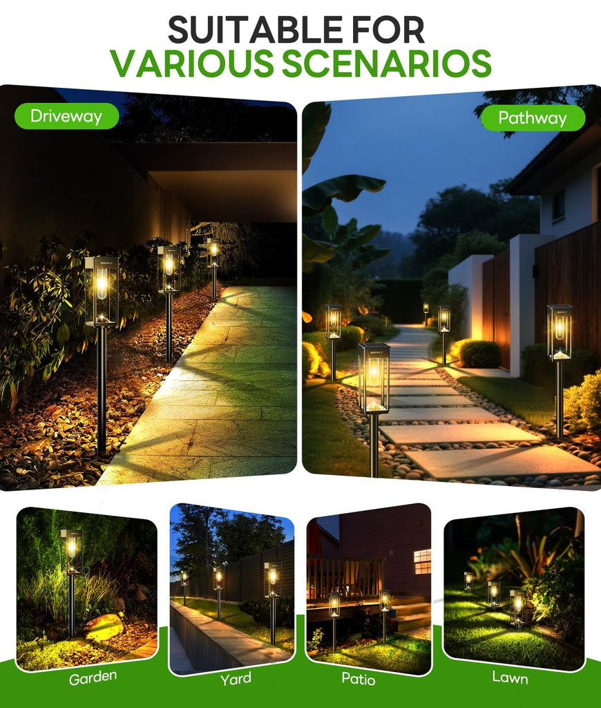 Solar Path Lights Outdoor Waterproof 3000K Warm White, 6 Pack