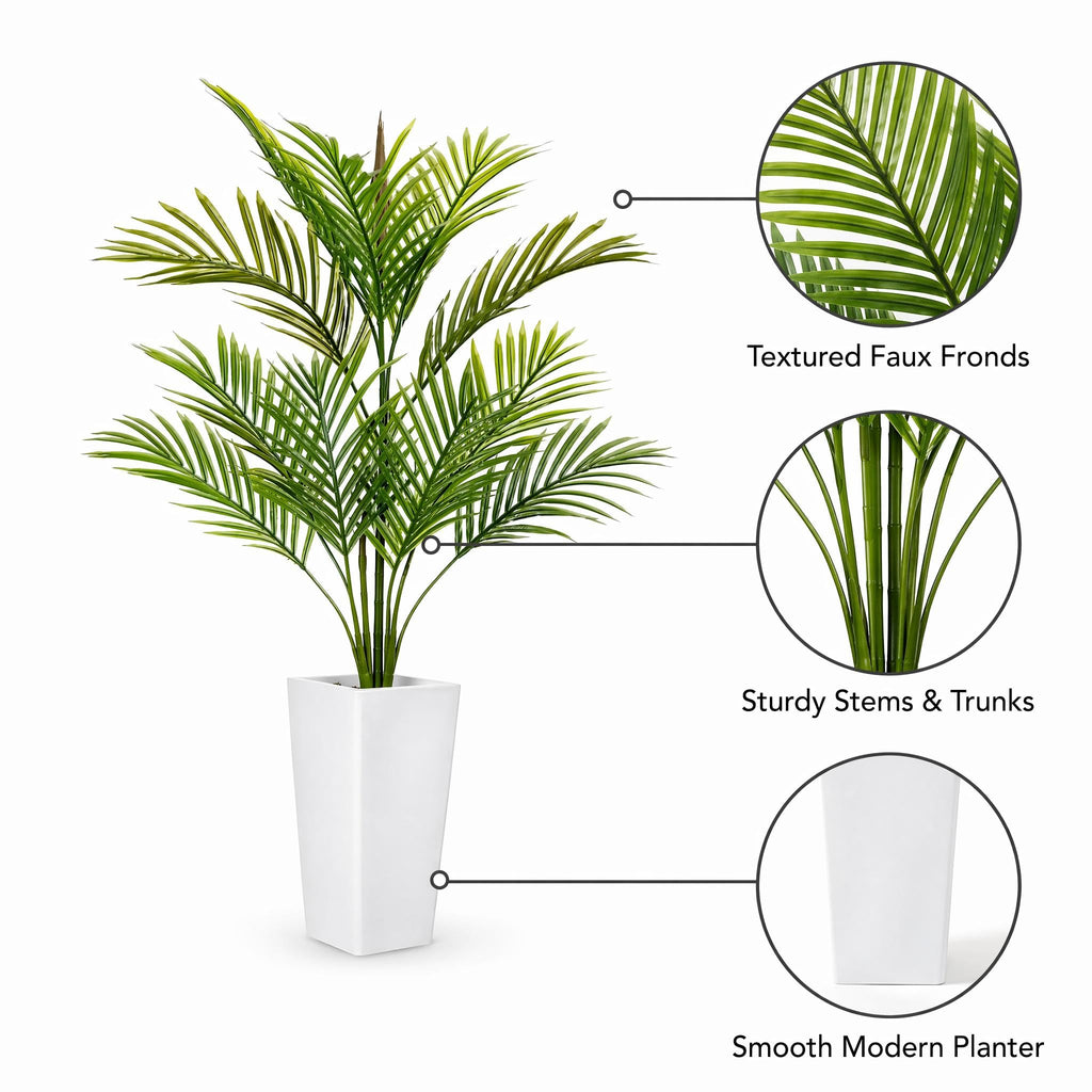 4.5FT Artificial Palm Tree, Tall Faux Plants Indoor Tropical Areca with White Planter and Lifelike Leaves, Fake