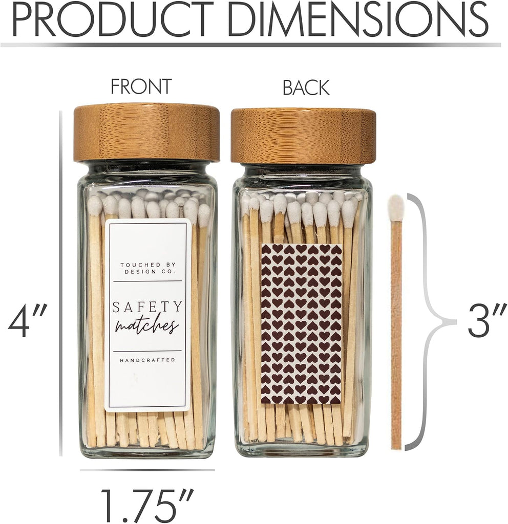 Cute Small Safety Match Jar Holder | Glass Bottle Jar for Lighting Candles | Premium Long 3" Bulk Long Matchsticks