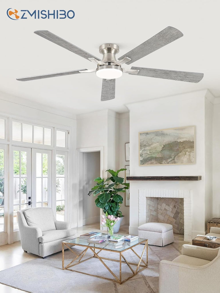 60 Inch Ceiling Fan with Light, App&Remote Control, Flush Mount Low Profile, Dimmable 20W LED Light, Quiet Reversible Motor for Bedroom, Living Room, Apartment, Nickel A101-B0F8B7DBTJ