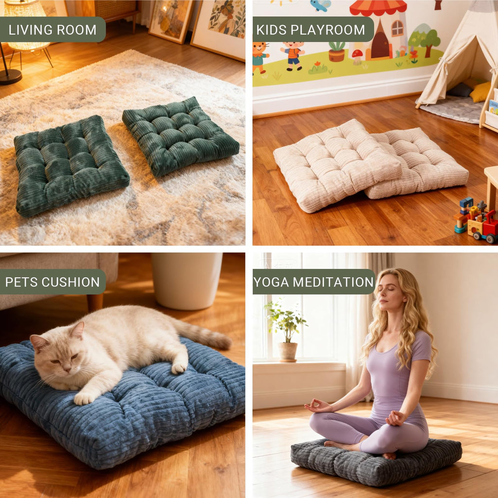Meditation Floor Pillow Set of 2, Memory Foam Meditation Cushion for Adults Sitting, Large Square Thickened Seat