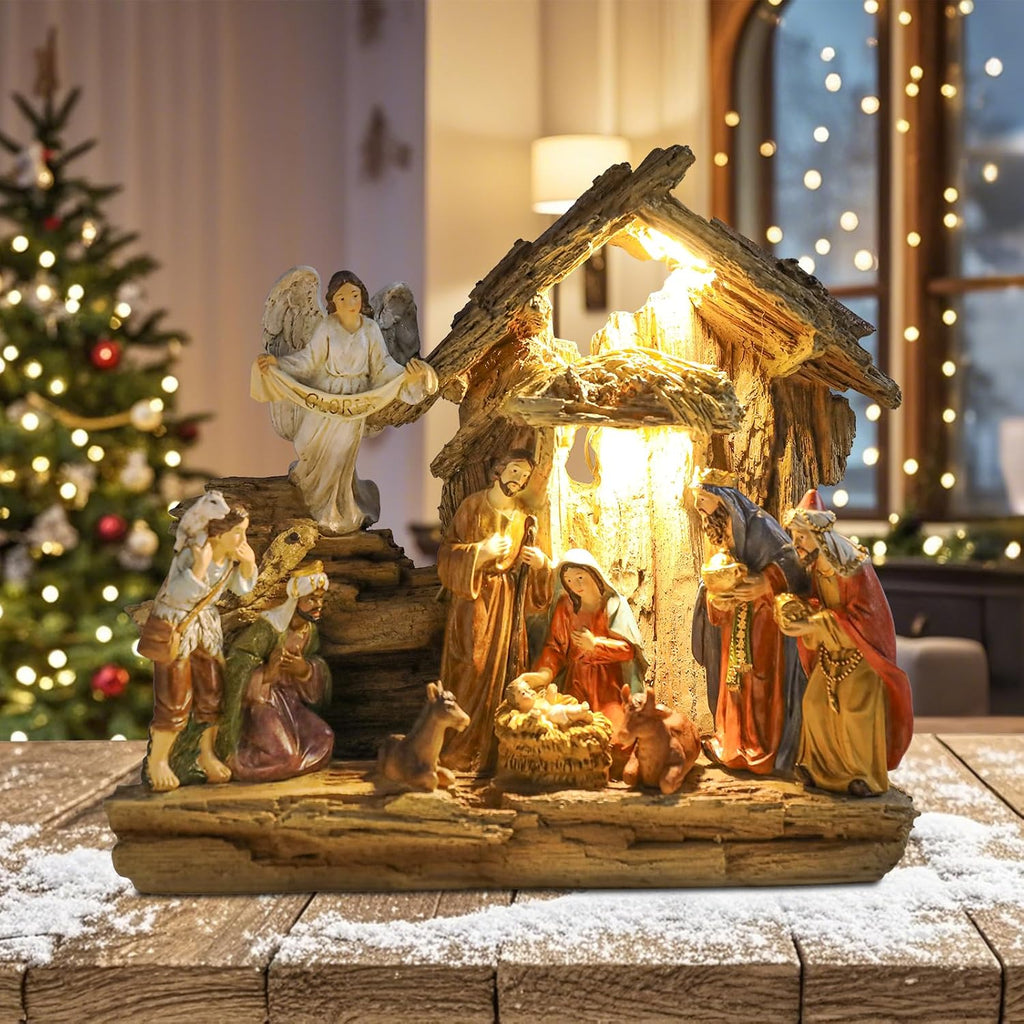 Nativity Set Indoor, Lighted Nativity Scene for Christmas Decoration