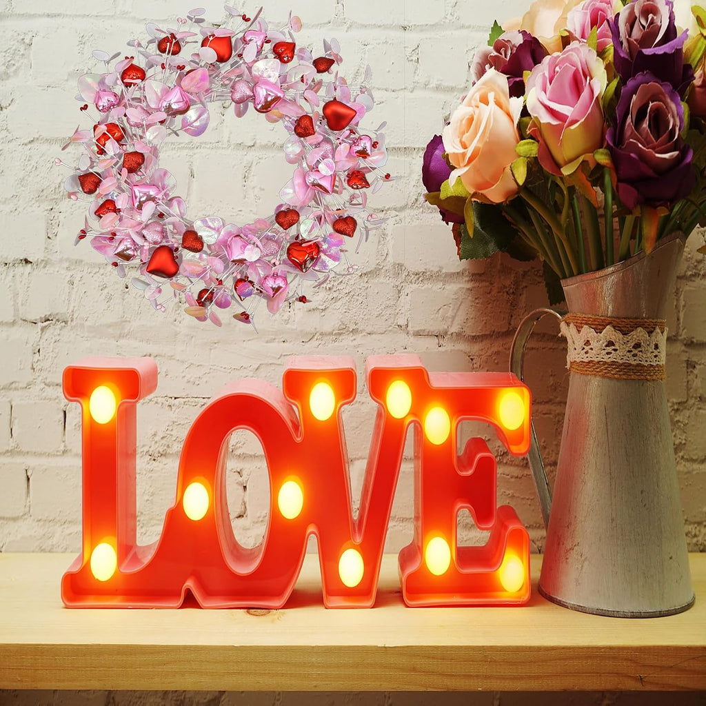 Valentine's Day Wreath for Front Door Valentine Wreath with Pink Eucalyptus Leaves,Pink and red Hearts Outdoor