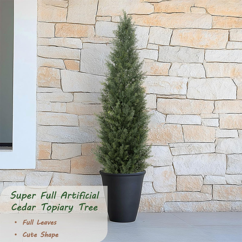 4ft UV Resistant Artificial Topiary Trees Outdoor, 48in Faux Cedar Tree with Full & Realistic Leaves, Fake Cypress