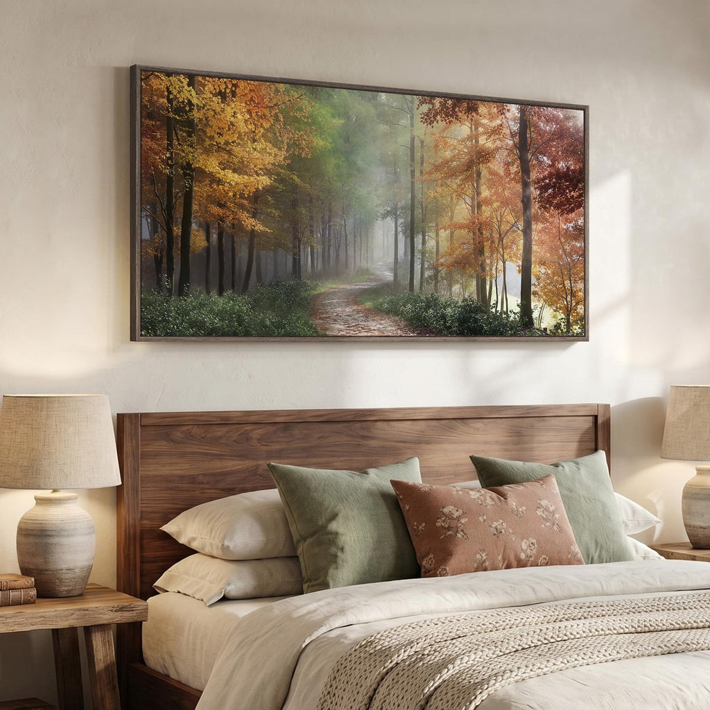 Framed Misty Forest Fall Landscape Wall Art, 60x30 Inch