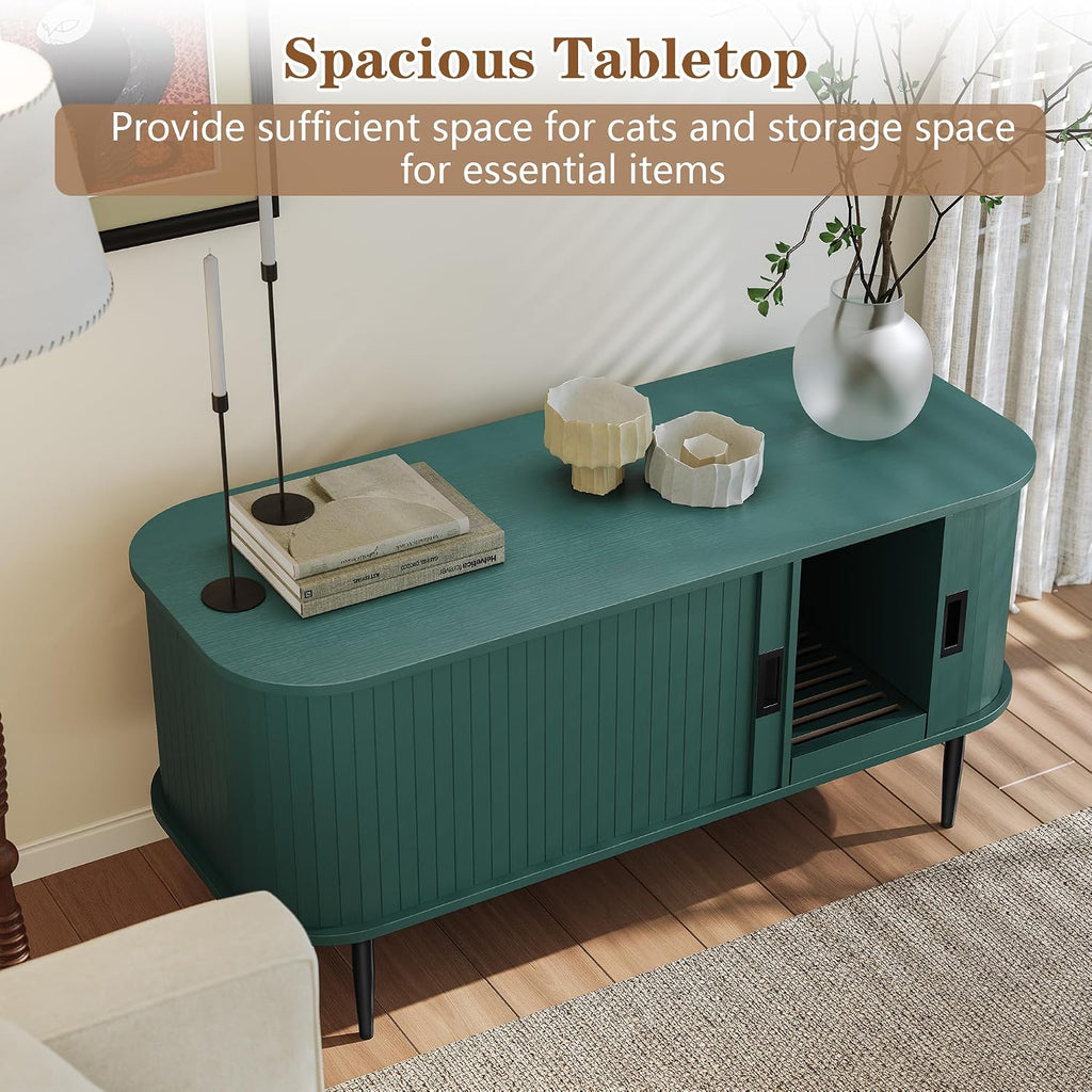 Cat Litter Box Enclosure Furniture with Sliding Tambour Door
