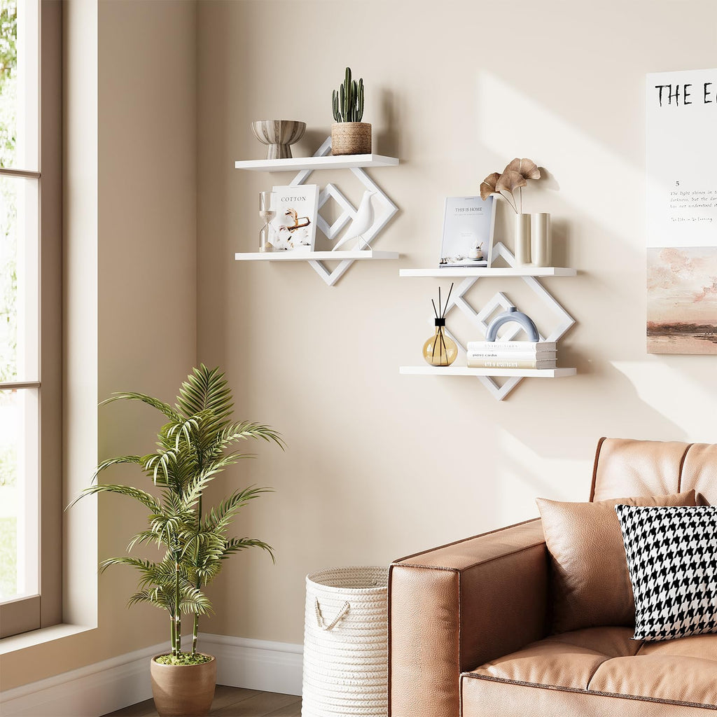 Floating Shelves for Wall, Set of 2 Hanging Shelves, White