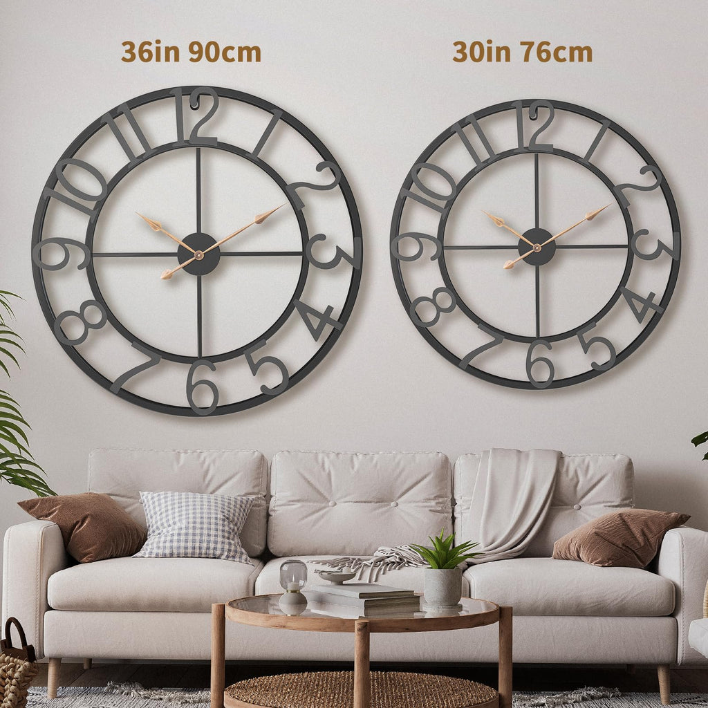 36 Inch Black Metal Arabic Numeral Extra Large Giant Wall Clock