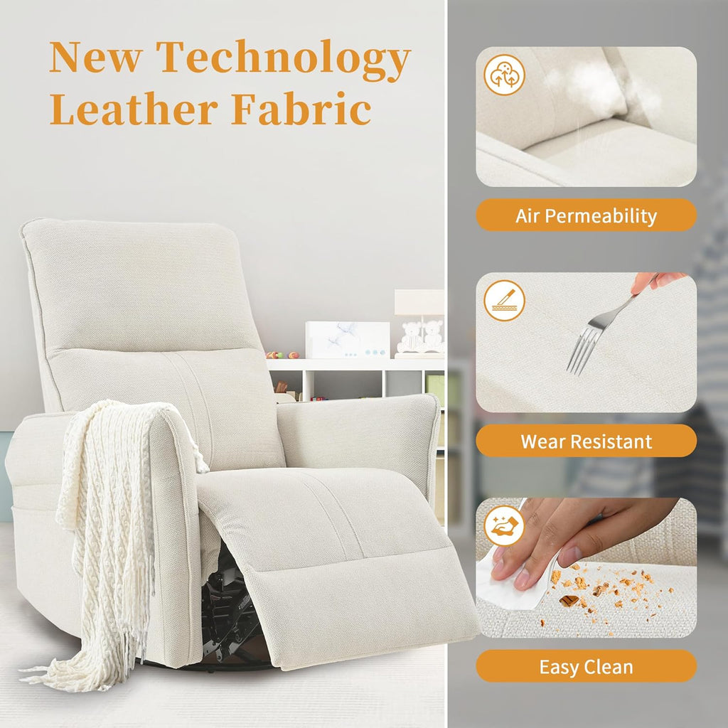 Power Swivel Rocker Recliner Chair , Upholstered Snowflake Velvet 270°Swivel Glider Rocker Chair with USB Ports