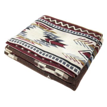 Wool Throw Blanket, Native Design Wool Blanket, Throw Aztec Pattern Alpaca Wool Throw Blanket (Brown, Throw 78"x48")