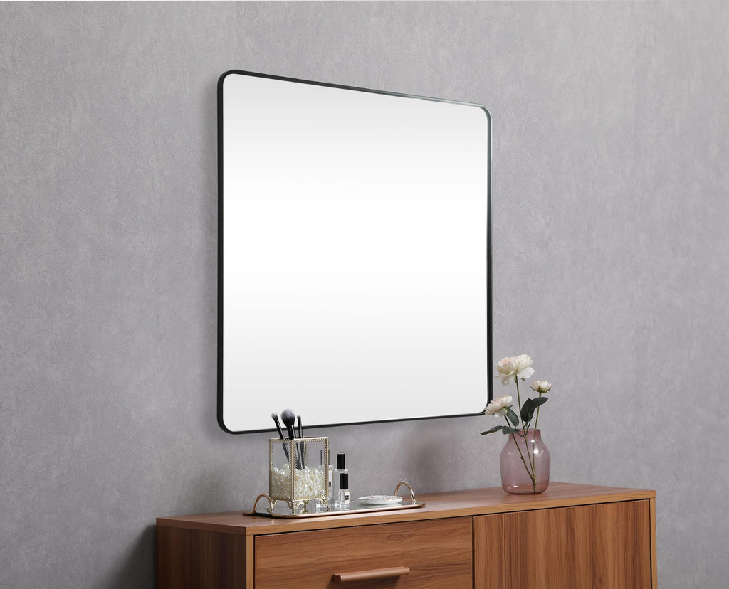 Aura 48"x48" Square Wall Mirror, Bathroom Vanity Mirror, Black