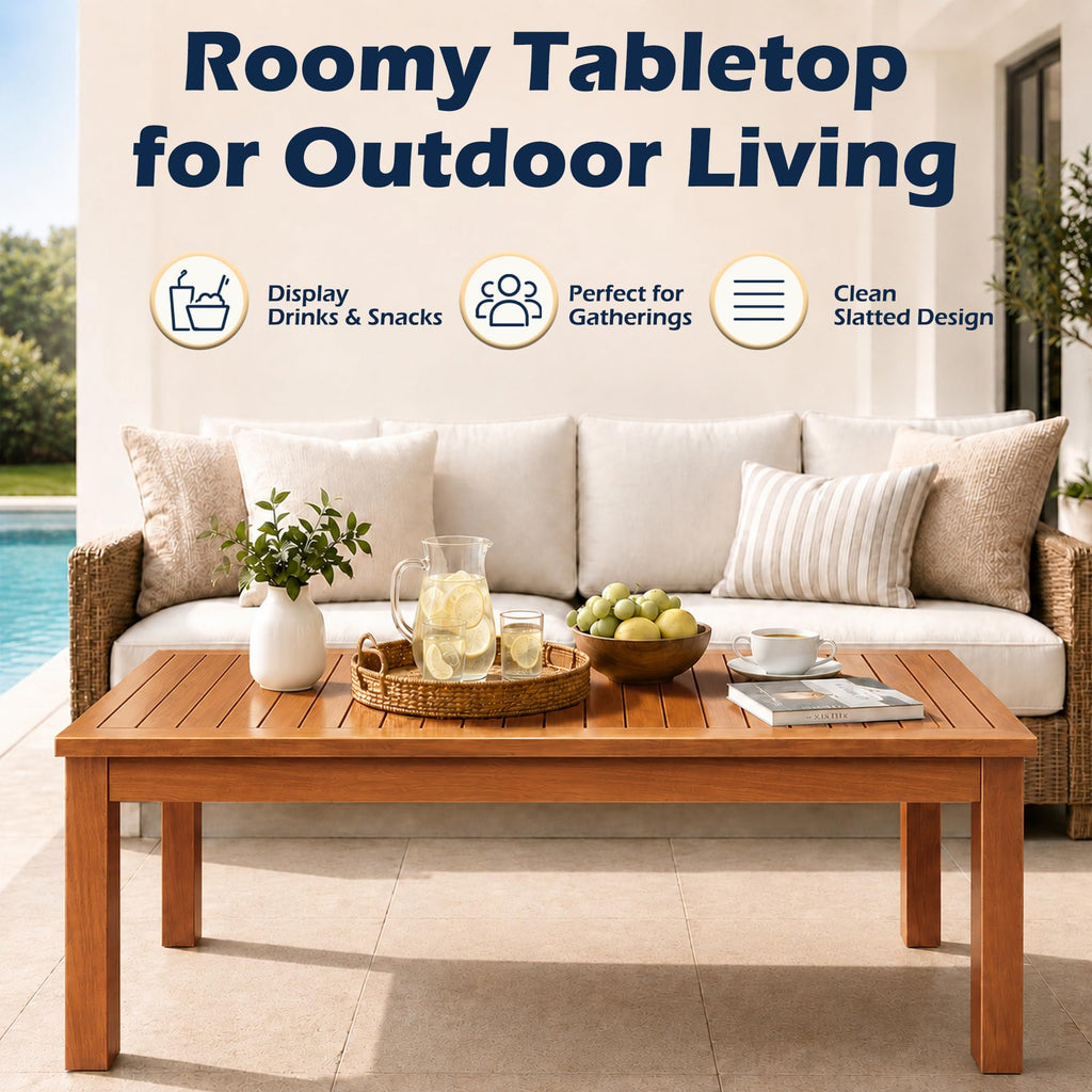 Outdoor Coffee Table, Solid 100% Teak Wood Patio Coffee Table