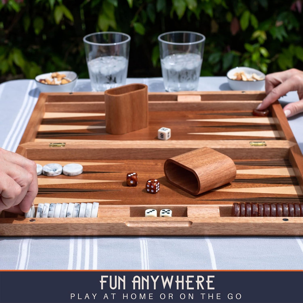 17 Inch Backgammon Sets for Adults. Beautiful Wood Inlaid Backgammon Board Game Set with Unique Checkers & Dice.