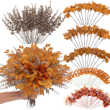 260 Pcs Fall Mixed Greenery Artificial Eucalyptus Stems, Orange