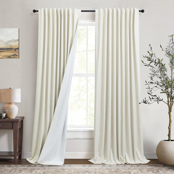 90 Inch Length Back Tab Natural Linen Blackout Bedroom Curtains 70 In Wide Cream Ivory Thermal Insulated Soundproof