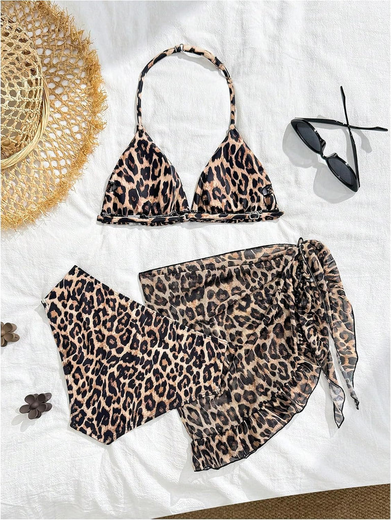 Girl's 3 Piece Swimsuits Cute Halter Triangle Bikini Bathing Suit