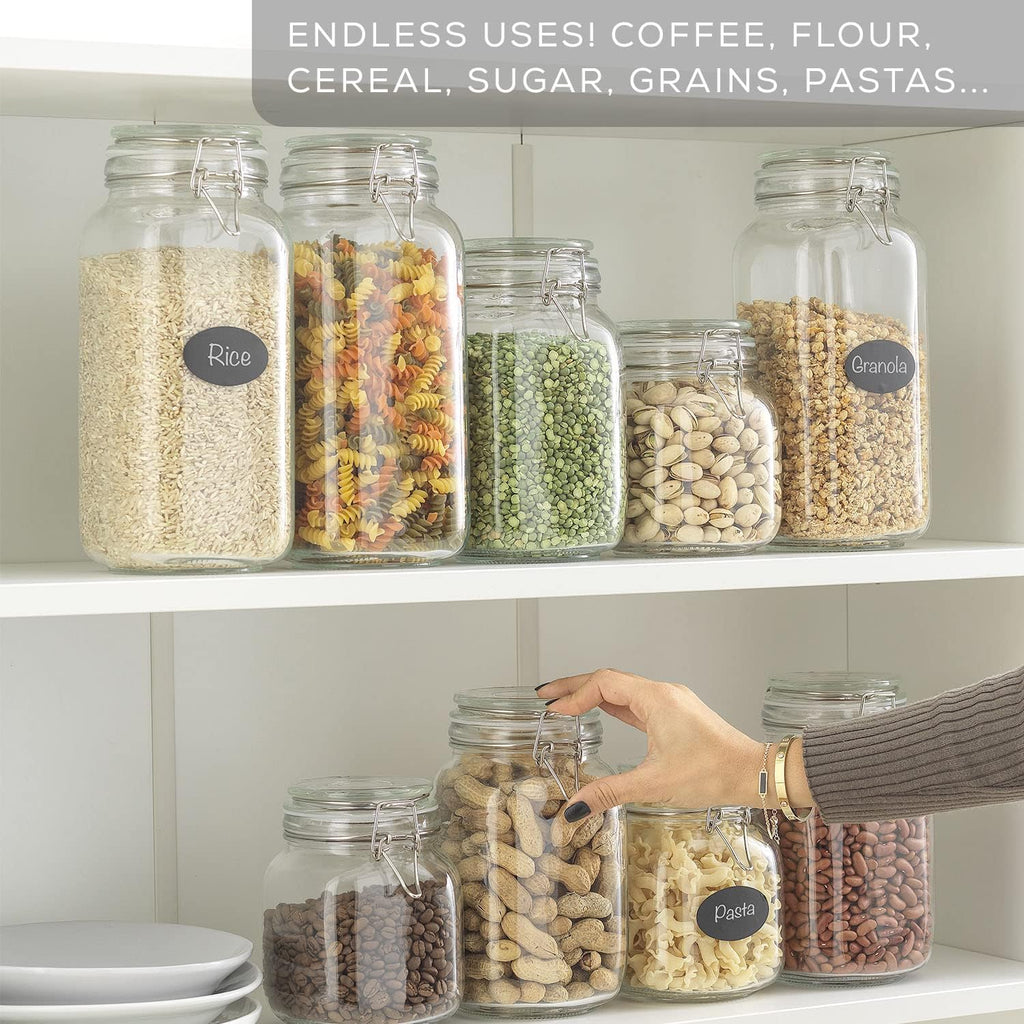 Airtight Glass Jars with Lids. 50oz Glass Jar with Lid and 6 Silicone Seals! Med Glass Food Storage - Set of 3