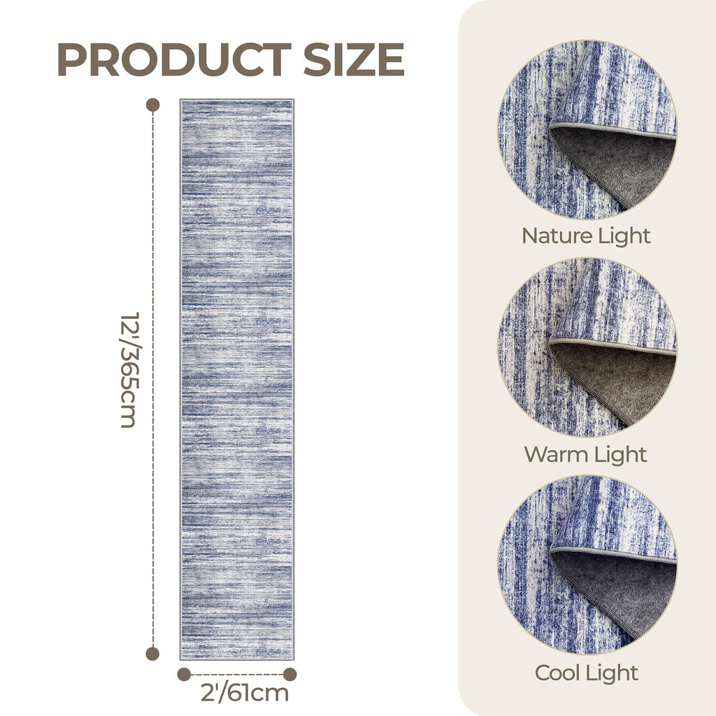 2x12 Runner Rug Non Slip, Washable Hallway Runner Rug, Blue