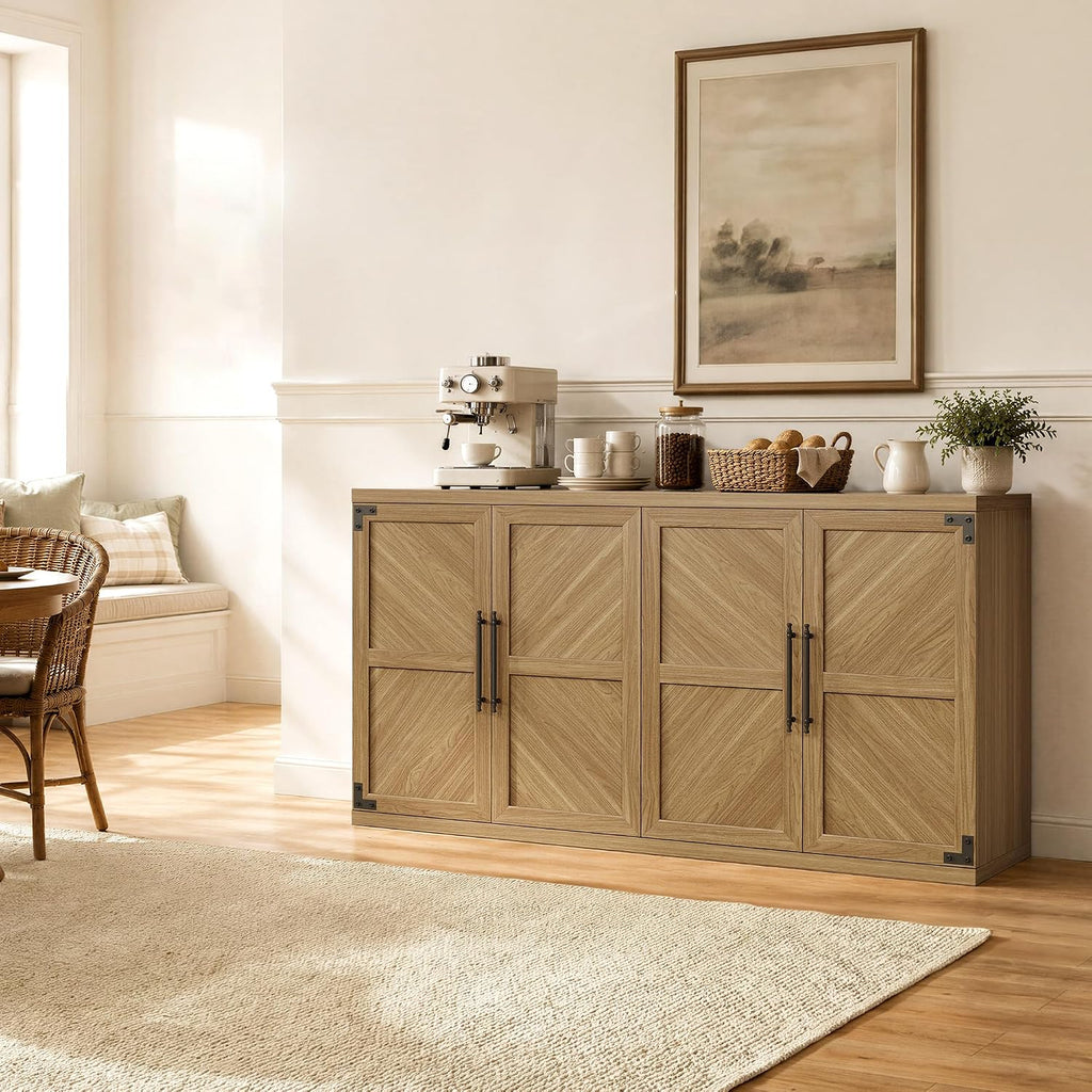 Large Modern Sideboard Buffet Cabinet with 4 Door, Storage Credenza | Modern Sideboard Buffet Cabinets, Large