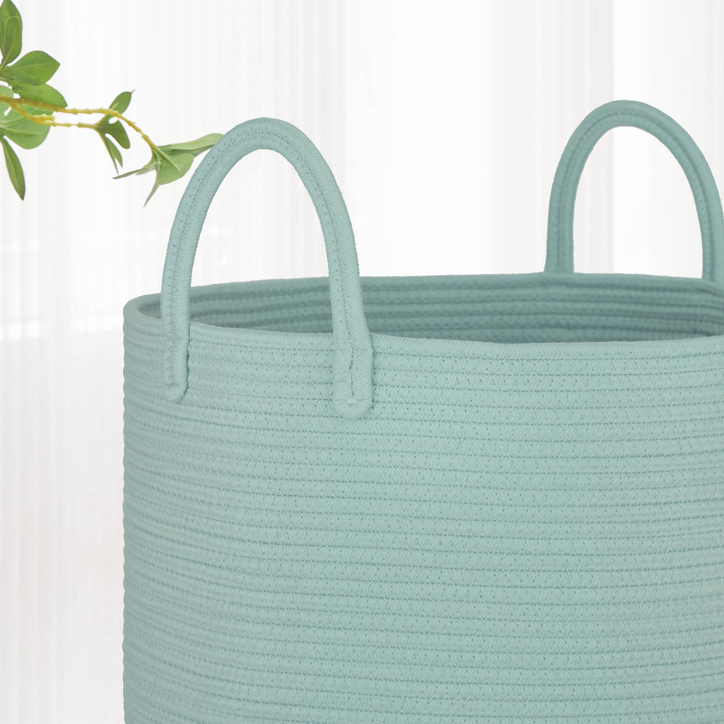 Large Cotton Rope Laundry Hamper for Clothes 65L, Light Green