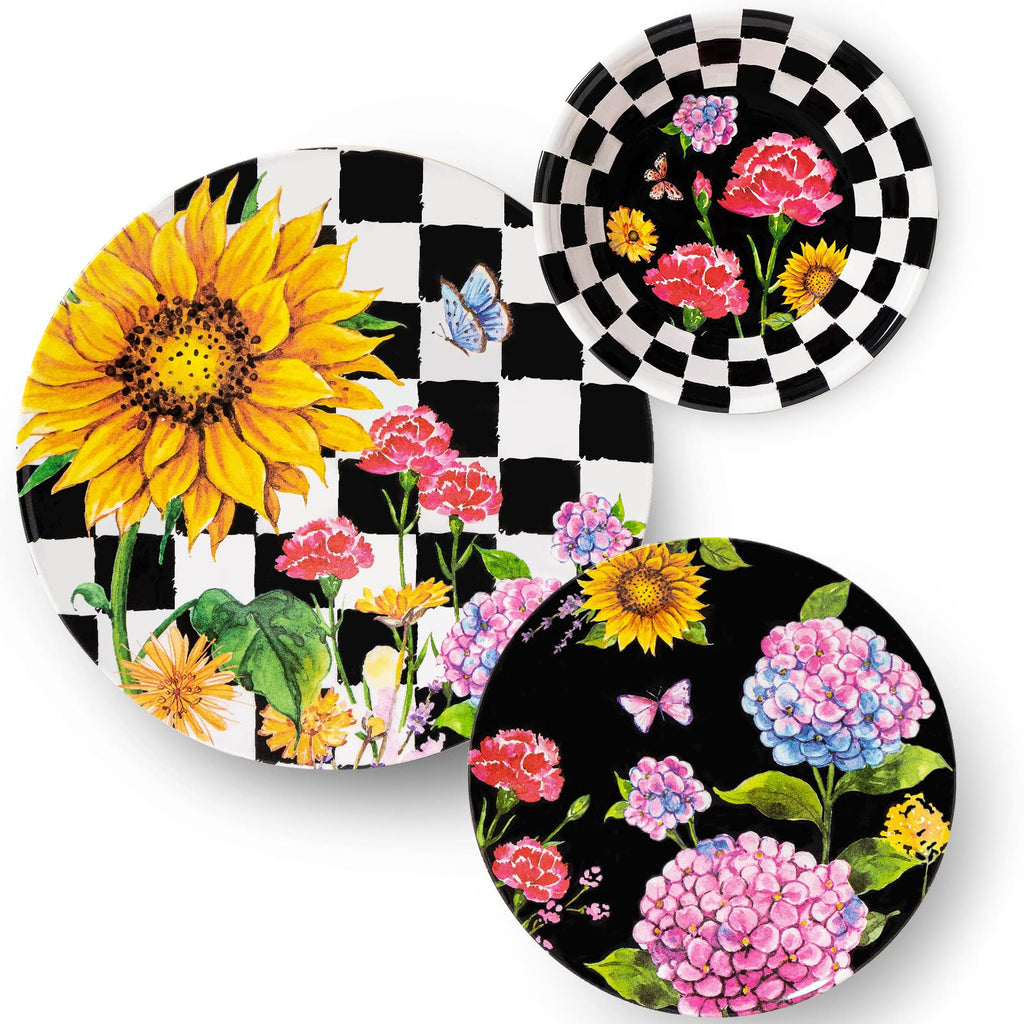 Sunflower 12-Piece Melamine Dinnerware Set, Dishwasher Safe