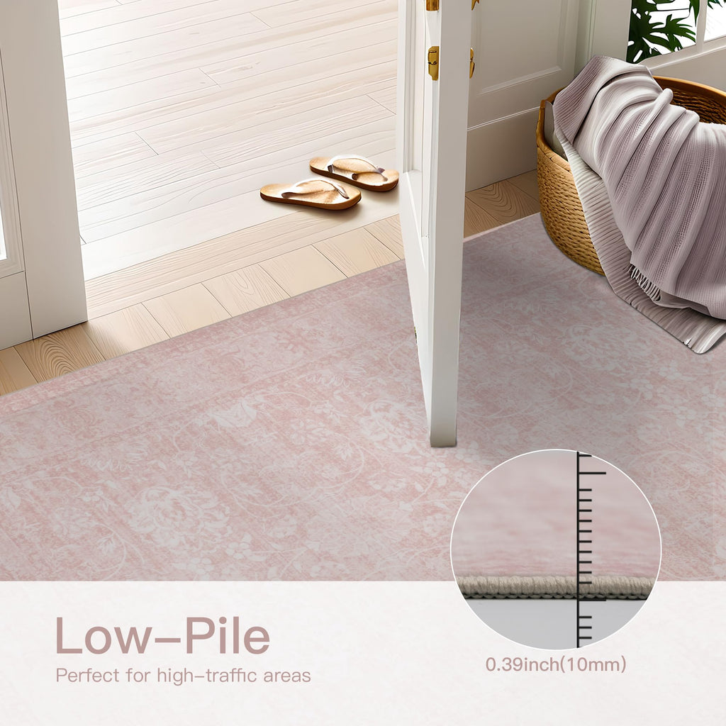 Washable Runner Hallway Rug, Pink