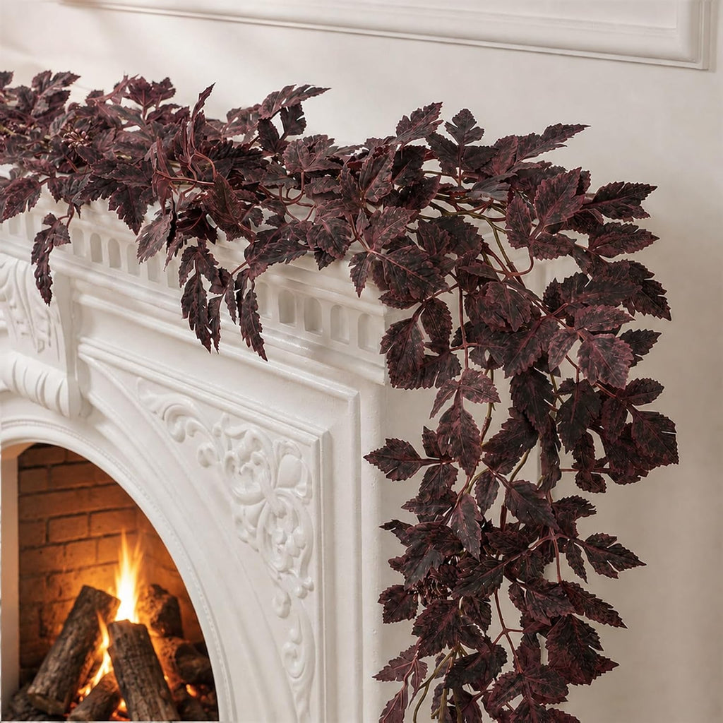 9FT Plum Cimicifuga Seeded Garland,Artificial Fall Leaf Garland for Mantel