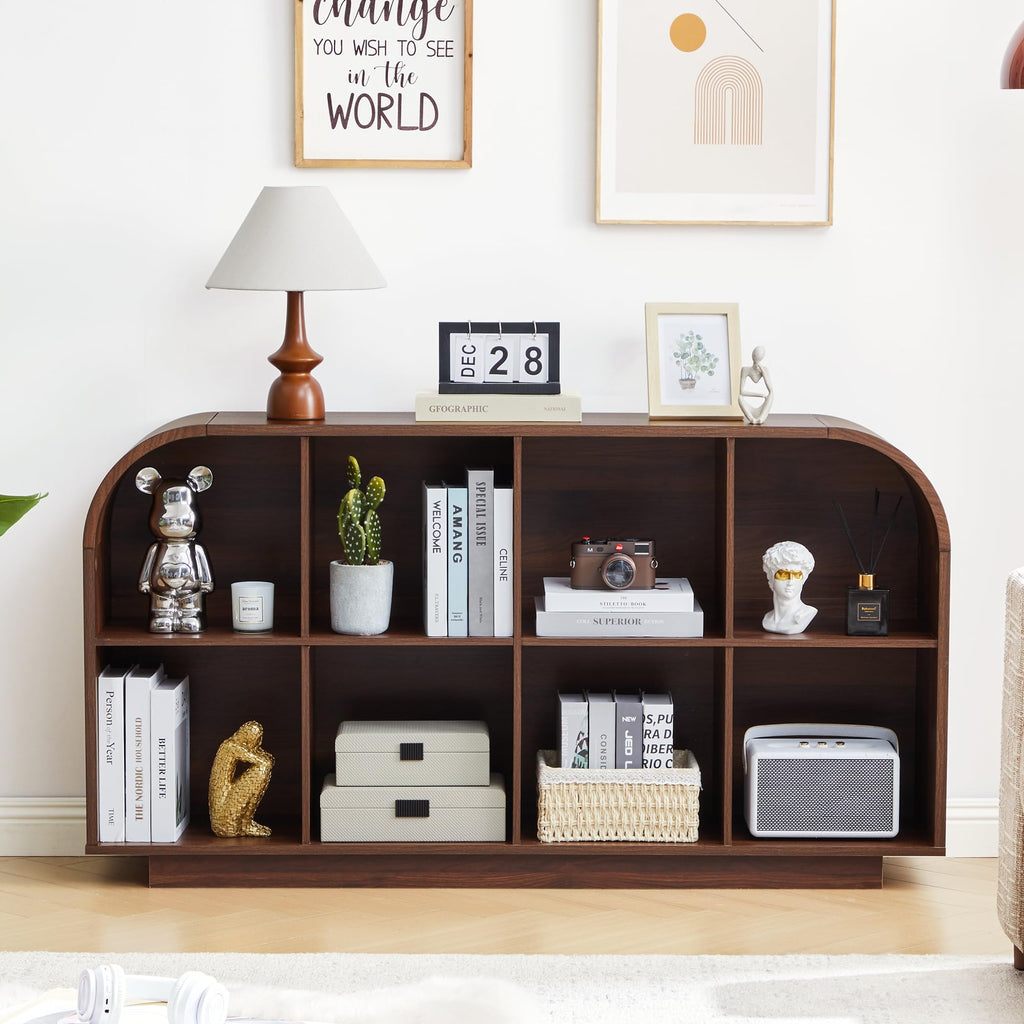 8 Cube Storage Organizer, 2-Tier Low Bookcase 55.1" L, Walnut