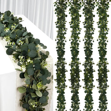 Eucalyptus Garland, 6FT Green Flower Garland Decor, Spring Summer Artificial Faux Eucalyptus Leaves Greenery - Set of 4
