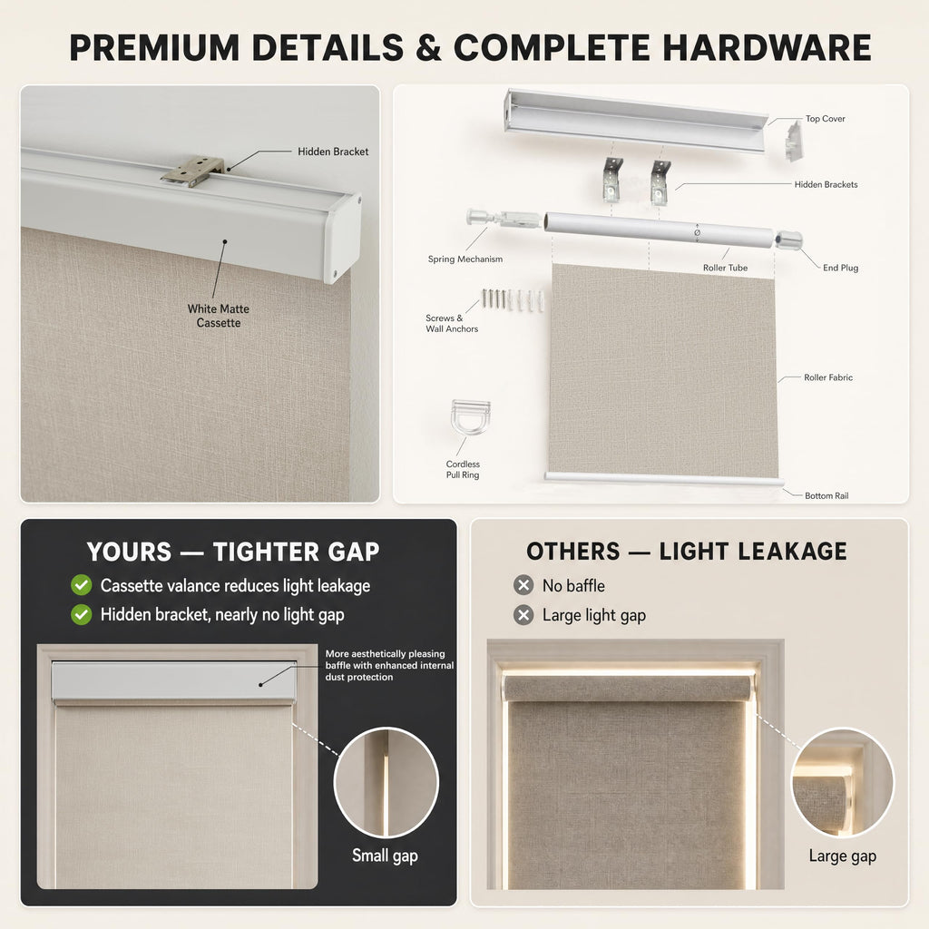 100% Cordless Free-Stop Roller Shades(Natural )