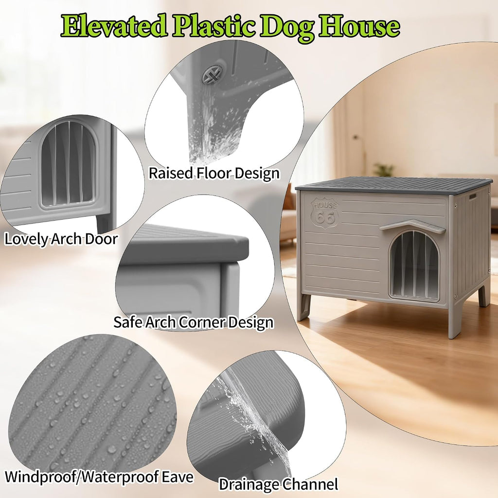 Dog House Outdoor Weatherpoof Plastic Large Dogs Houses Indoor