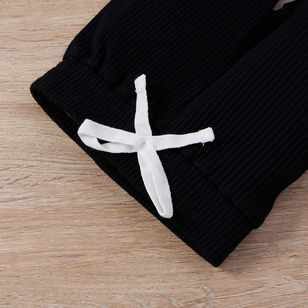 Winter Newborn Baby Boy Girl Clothes Set Ribbed Outfits Unisex Infant Solid Long Sleeve Tops Pants 2PCS