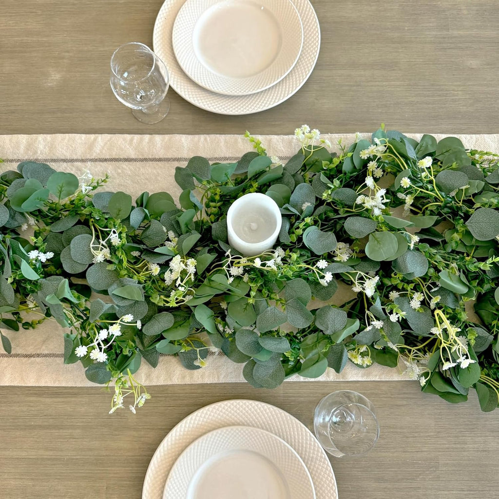 Eucalyptus Garland,Artificial Eucalyptus Leaves Table Greenery Garland Wreath Vines for Wedding Party Table - Set of 4