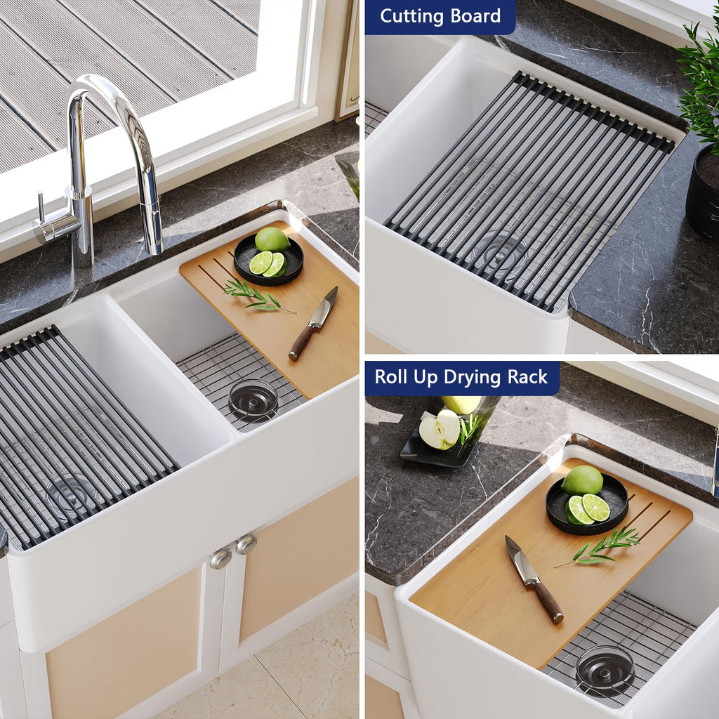 Farmhouse Sink Workstation 33 Inch White Apron Front Farm Sink