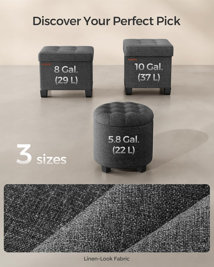 Round Ottoman, Ottoman with Storage, 17.7 Dia. x 17.5 H Inches Foot Rest with Legs, Load up to 330 lb, Dark Gray