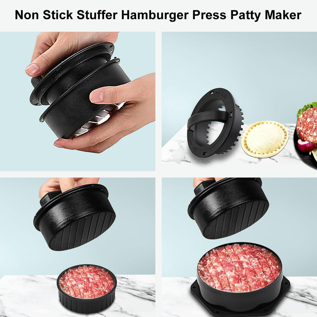 5PCS Smash Burger Press Kit - 4 in 1 Hamburger Patty Storage Containers, 7.68"X4.1" Cast Iron Smash Bacon Press - Non