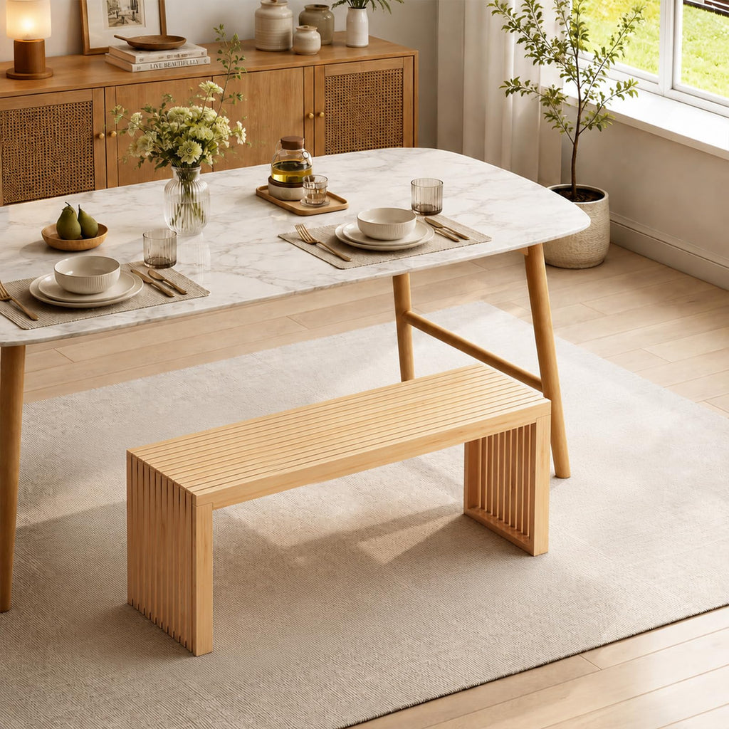 Bamboo Dining Bench, 35'' Slatted Design Entryway Bench, Natural