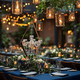45" Gold Wedding Candelabra Set of 4 | Tall Crystal-Accent Centerpieces with Acrylic Diamond Drops for Reception