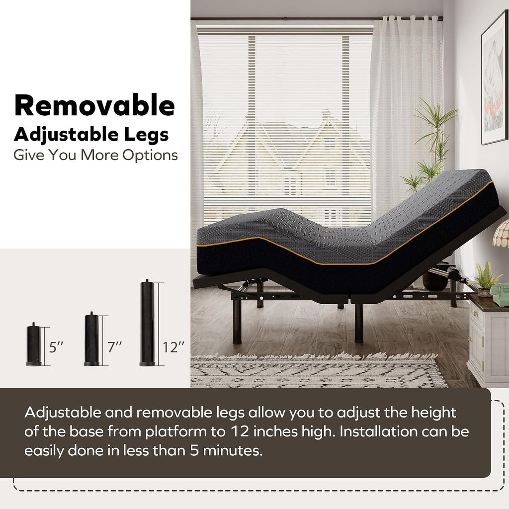 EGOHOME Adjustable Bed Frame Queen and 12 inch Memory Foam Mattress,Wireless Remote Adjustable Bed Base with 12" - Set of 2