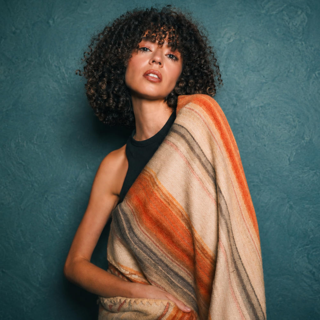 70% Alpaca Wool Blanket, Twin Size Blanket, Light Brown