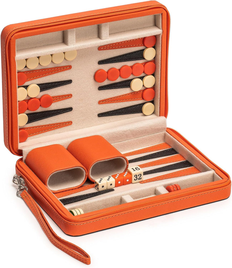 Travel Size Backgammon Mini Game Set, Alanya - Magnetic Checkers and 9-inch Board in Sleek Leatherette Case - Classic