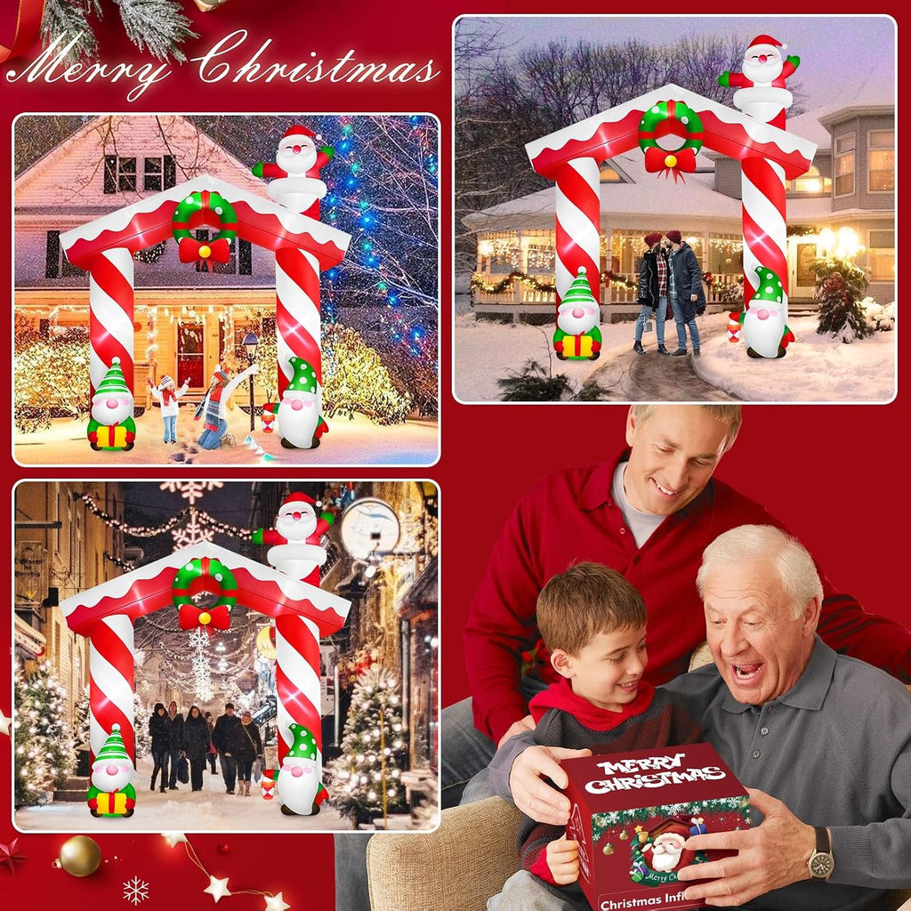 10FT Christmas Inflatable Gnomes and Santa Arch Outdoor Decoration