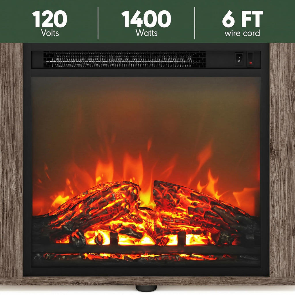 Fireplace 3-Tier TV Stand for TV up to 70 Inch, Rustic Oak