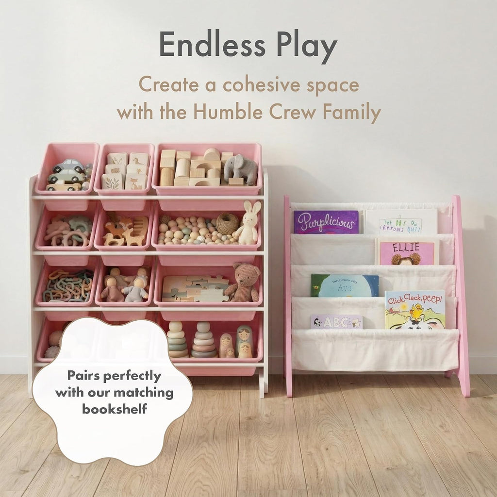 Kids Toy Organizer with 12 Bins, 4 Tier Storage | Sturdy wood and steel toddler shelf, removable BPA-free containers