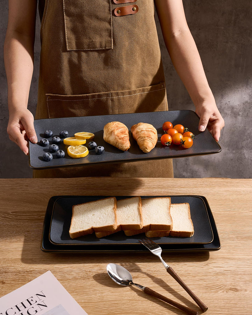 Serving Platters Set of 3 Sizes - Rectangular, Matte Dark Charcoal