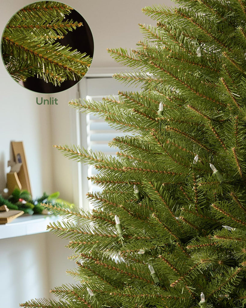 7.5FT Pre-lit Pencil Christmas Tree Spruce with Remote Control, 350 Warm White Multi-Color Lights, Artificial