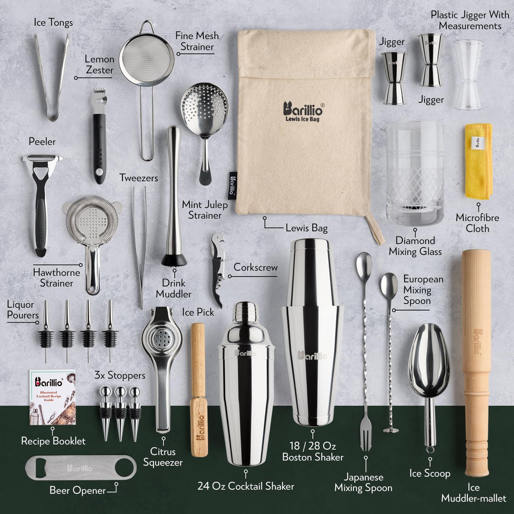 Bar Tool Set Pro Edition - Stainless-Steel Cocktail Shaker Set - Mixology Bartender Kit w/Boston Shaker, Drink Mixer - Set of 33