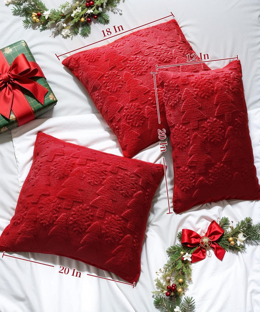 Christmas Pillow Covers 20x20 inch,Luxury Christmas Tree Faux Fur Throw Pillow Covers Red Cute Soft Plush - Set of 2