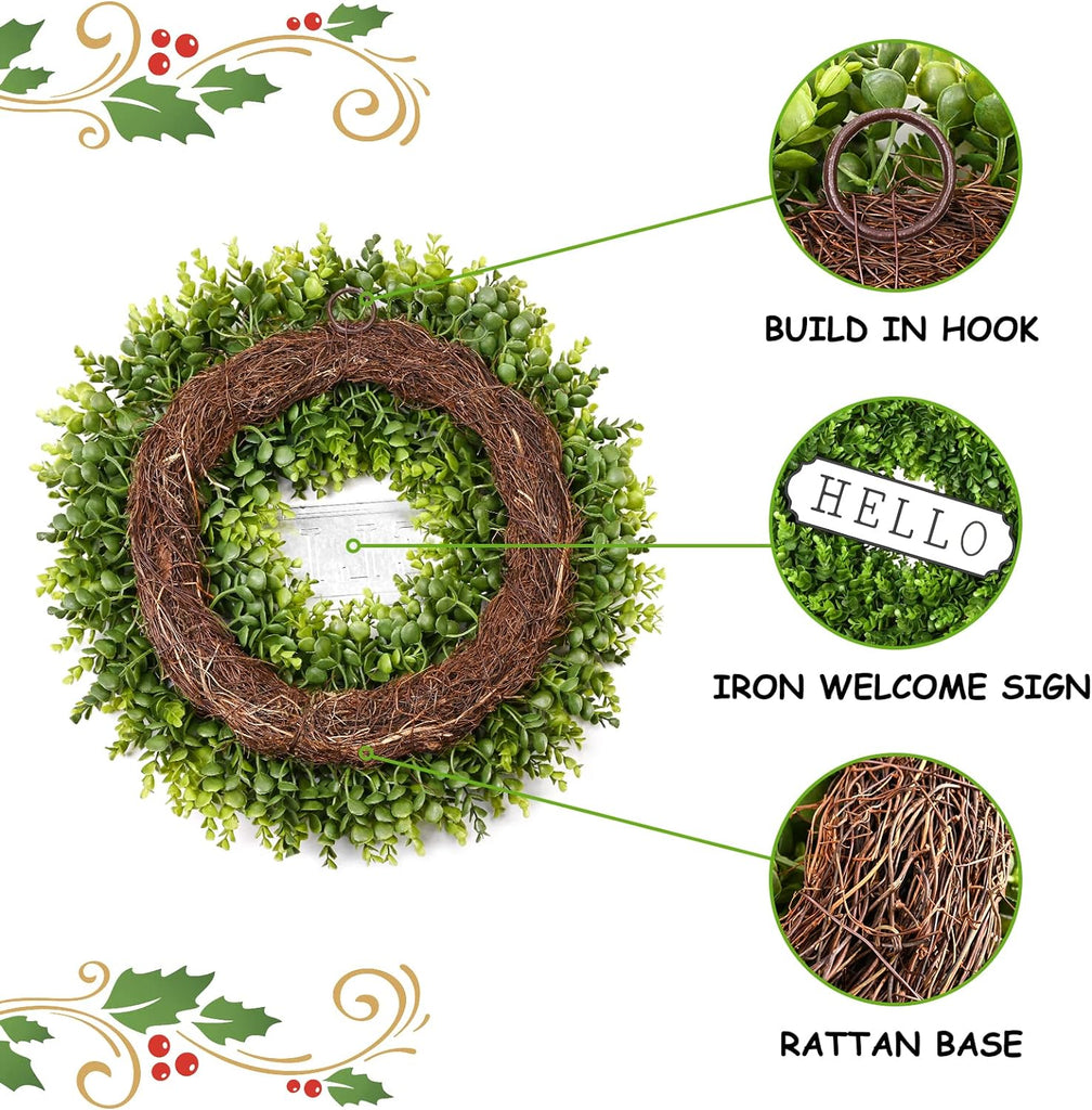 Large Boxwood Wreath Front Door 24'' Artificial Spring Wreaths for Front Door Farmhouse Wedding Green Year Round