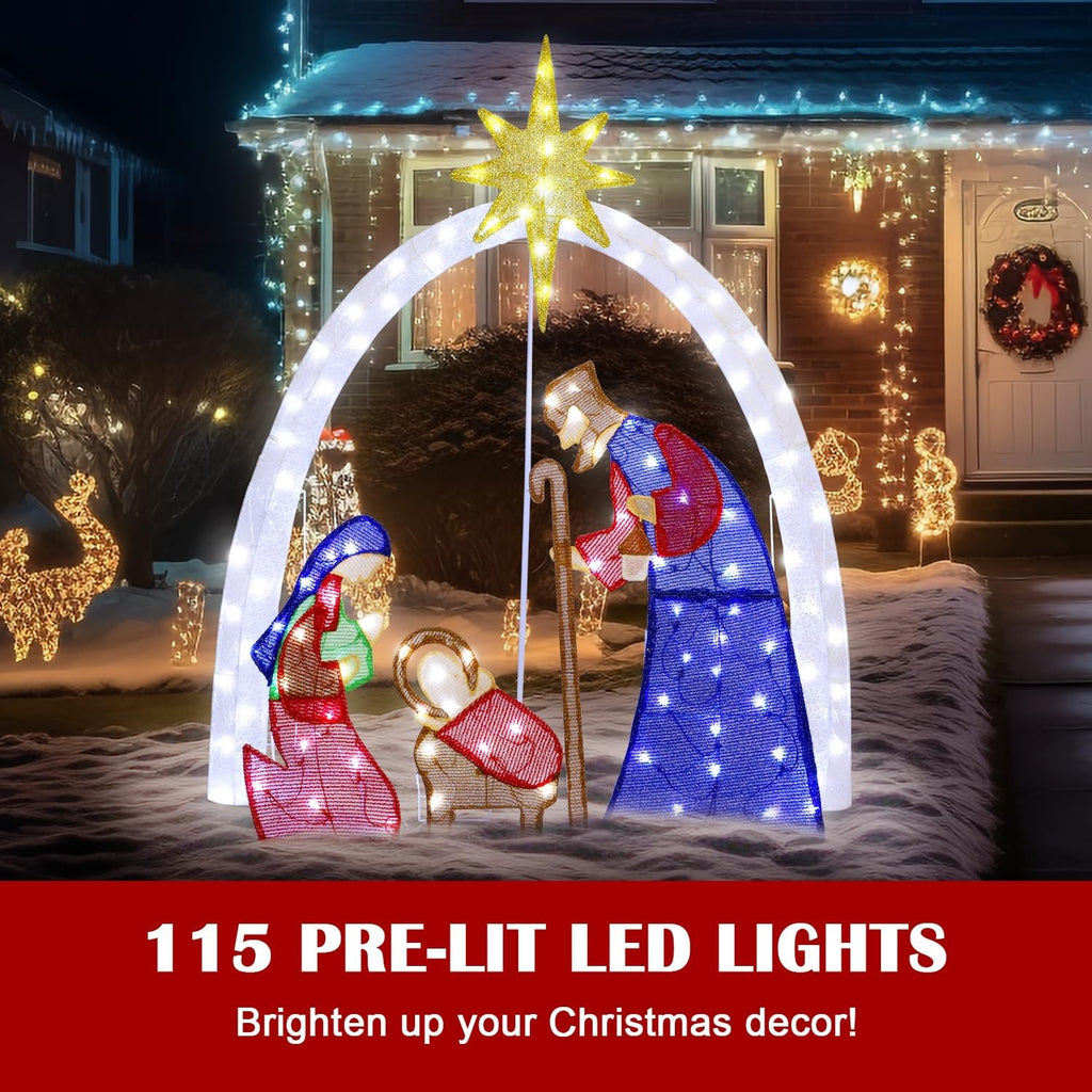 4.5FT Christmas Outdoor Decorations, Lighted Outdoor Nativity Set with 115 LED Lights, Holy Family Nativity Scene